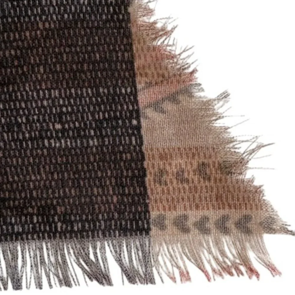 VTG Sheer Plaid Paisley Scarf Neutral Tan Gray Red-Burgundy